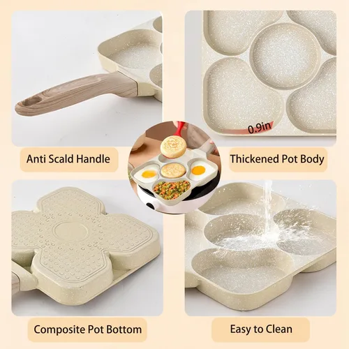 Vista 7 de JUSTUP Sartén antiadherente para tortilla de 5 tazas, sartén saludable de granito de aluminio para panqueques, sartén con mango resistente al calor