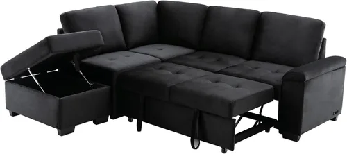 Vista 3 de LUMISOL Sofá cama modular reversible de 87 pulgadas de ancho, juego de muebles de sala de estar, sofá esquinero de 4 plazas con cama extraíble