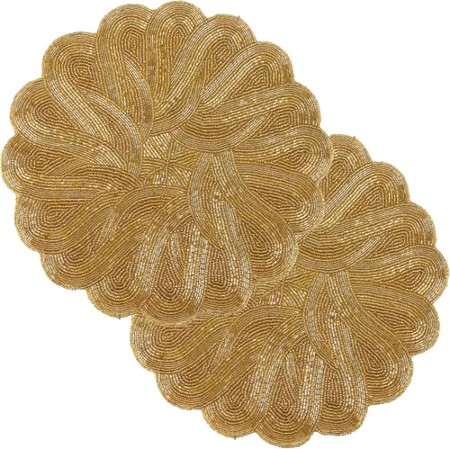 Vista 21 de 4 Piezas Manteles Individuales con Cuentas - Manteles de Mesa Redondos de Cuentas de Vidrio de 13 Pulgadas con Respaldo de Algodón - Elegantes