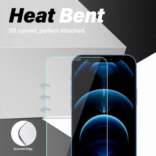 Vista 4 de BIG FACE Protector de pantalla compatible con iPhone 12 Pro + protectores de lente de cámara, [2 + 2 unidades] de vidrio templado transparente HD