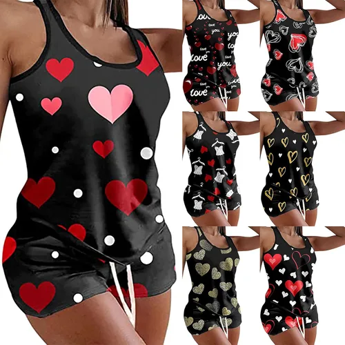 Vista 8 de MELDVDIB Conjunto de pijama para mujer, camisón con estampado de amor para el día de San Valentín para mujer, ropa de dormir sexy, ropa de descanso