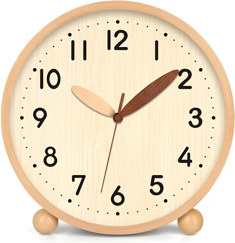 Vista 8 de Maxspace Reloj de mesa de madera, reloj de escritorio silencioso sin tictac de 8 pulgadas, funciona con pilas, reloj analógico de escritorio