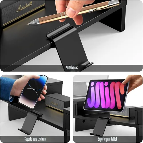 Vista 4 de Simple Houseware Soporte elevador de escritorio para monitor doble con 2 Negro