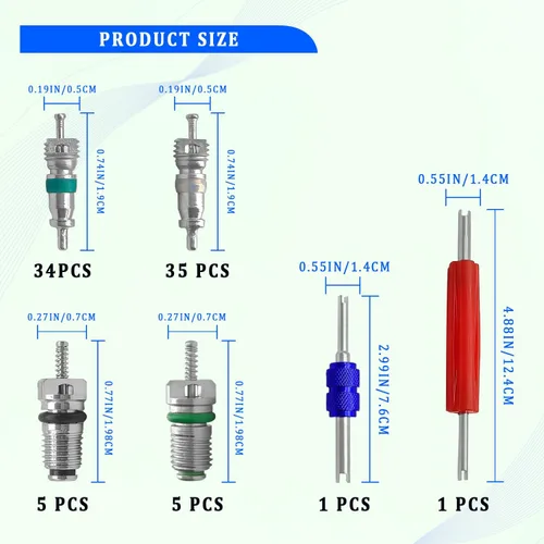 Vista 3 de 102PCS A/C R12 R134a Kit de sello de núcleo de válvula de aire acondicionado de automóvil, kit de reparación de núcleos de vástago de válvula