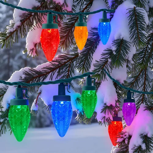 Vista 4 de YULETIME Tira de luces LED multicolor C9 fresa para Navidad, 68 pies 100 unidades con espaciado de 8" impermeable, luz de cadena festiva