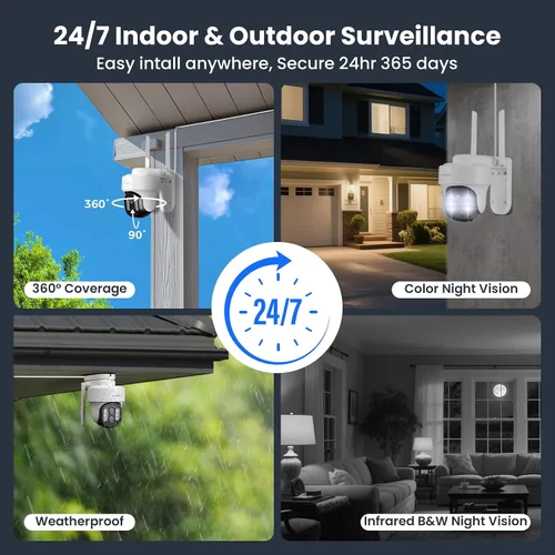 Vista 3 de xmartO Cámara de seguridad PTZ de doble lente con zoom de 10X, seguimiento automático de 2 K, sistema de seguridad PTZ inalámbrico HD