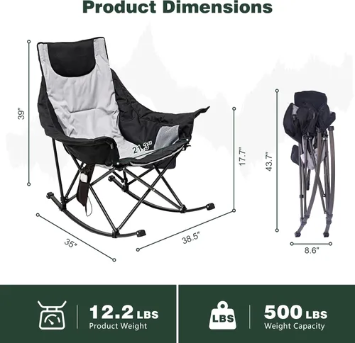Vista 3 de SUNNYFEEL Silla mecedora con calefacción de gran tamaño, silla de patio totalmente acolchada con bolsillo lateral, sillón reclinable portátil