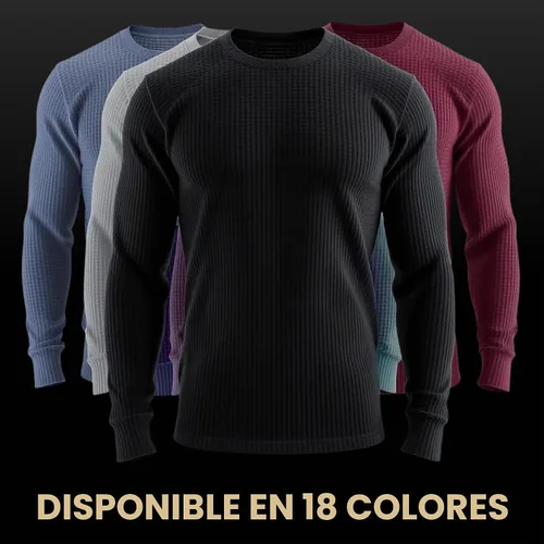 Vista 6 de JMR Camisa Térmica de Punto Gofre Pesado para Hombre - 100% Algodón Manga Larga - Usar como Capa Base o Independiente - Cálida y Transpirable Negro