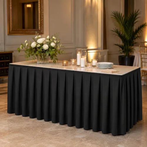 Vista 3 de Surmente Mantel de poliéster de 14 pies para bodas, banquetes o restaurantes (negro)