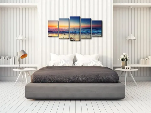 Vista 3 de Pyradecor paisaje de mar moderno en 5 paneles HD, impresiones en lienzo, foto del mar y la playa de gran tamaño, obra de arte en lienzo de pared