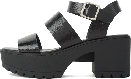 Vista 21 de Soda ACCOUNT ~ Sandalias de tacón de bloque de moda con dos bandas, suela de lengüeta y correa ajustable para el tobillo de mujer con puntera