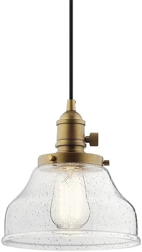 Vista 2 de Kichler Avery Bell - Mini lámpara colgante con vidrio sembrado transparente, luz colgante industrial individual en negro para isla de cocina, sala