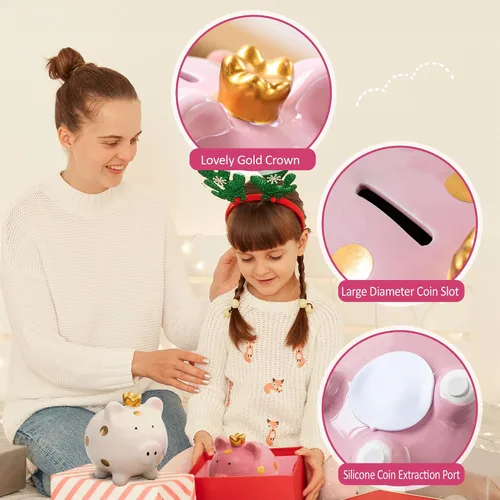 Vista 2 de Alcancía para niñas, pequeño banco de ahorro de dinero de cerámica para niños pequeños, caja de monedas decorativa de porcelana, pequeño contenedor