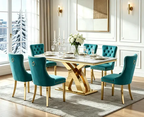 Vista 24 de Henf Mesa de comedor de mármol sintético de 68 pulgadas para 4-6 personas, mesa rectangular moderna con parte superior de mármol blanco y base