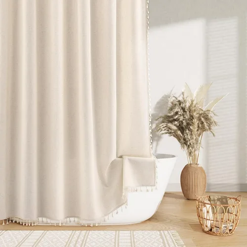 Vista 15 de Nanspring Cortina de ducha de lino extra larga para baño, 96 pulgadas Natural