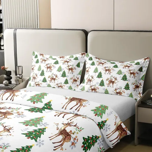 Vista 4 de Erosebridal Funda de edredón de Navidad 100% algodón, ropa de cama de ciervos de Navidad de dibujos animados para niños y niñas, campanas de copo