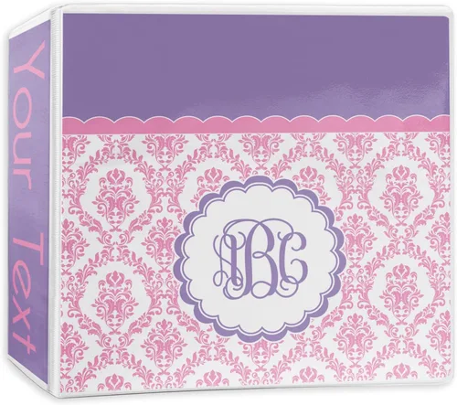 Vista 9 de Carpeta personalizada de 3 anillas damasco rosa, blanco y morado, 1 pulgada