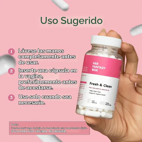 Vista 5 de Her Fantasy Box Supositorios Vaginales Fresh & Clean pH-Restore – Ácido Bórico para el Equilibrio del pH, Control de Olores y Comodidad – 30