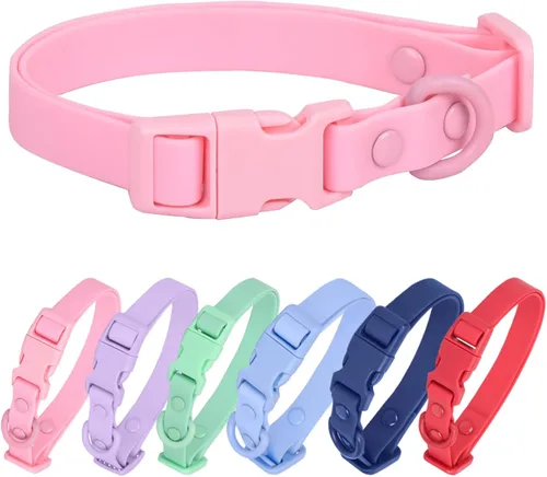 Vista 7 de Collar de perro impermeable de goma suave con hebilla de seguridad, collares ajustables para mascotas para perros pequeños, medianos y grandes