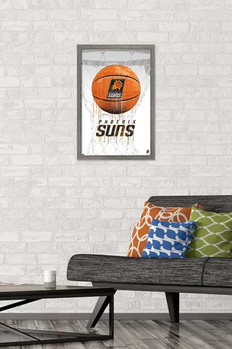 Vista 2 de Trends International NBA Phoenix Suns - Póster de pared Drip Basketball 21, 14.725 x 22.375 pulgadas, versión enmarcada de madera de granero