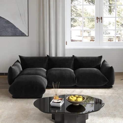 Vista 16 de Sofá de nube de asiento profundo de 77 pulgadas, moderno sofá modular de chenilla, sofá modular de 2 asientos con cojines gruesos de felpa y otomana