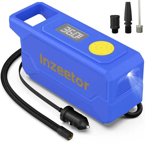 Vista 13 de Compresor de aire portátil con inflador de neumáticos de 150 PSI con presión digital, morado Bomba de aire de apagado automático de 12V DC Luz LED