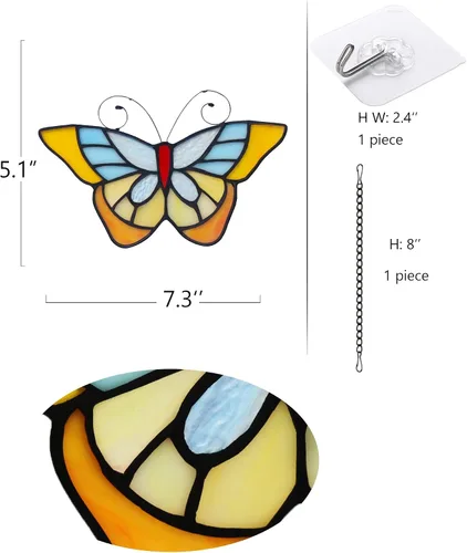 Vista 7 de Colgantes de ventana estilo mariposa Tiffany, regalo para amigas, hermanas (7.3 x 5.1 pulgadas)