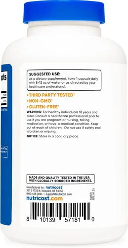 Vista 4 de Nutricost Gluconato de zinc 240 cápsulas vegetales (50 mg) (2 botellas) - Sin gluten y sin OMG
