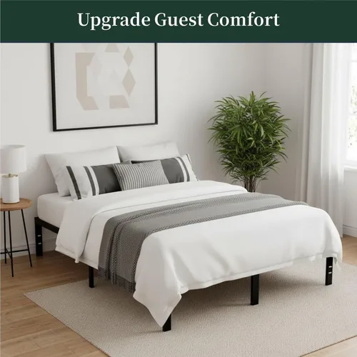 Vista 4 de Marco de cama de tamaño matrimonial, plataforma de metal de 14 pulgadas con Negro