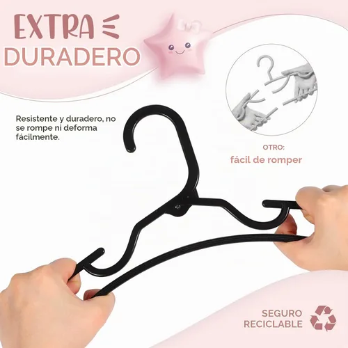 Vista 5 de HOUSE DAY Perchas de plástico para bebé, paquete de 20, perchas de plástico duradero para ropa de bebé, perchas delgadas y compactas para niños Negro