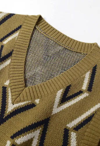 Vista 2 de Suéter de punto con cuello en V para hombre, liso, sin mangas, suéter de punto, ajuste holgado, todo a juego verde (ArmyGreen1)