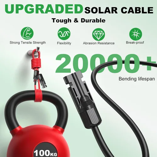 Vista 4 de Oududianzi Cable de extensión solar de 20 pies, cable solar de 12 AWG, cable fotovoltaico de cobre estañado, cables de panel solar y conectores