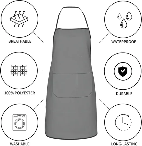 Vista 8 de grey Chef Apron for Men and Women - Waterproof Kitchen Chef Apron with Pockets, Perfect for Cooking, Salon & More