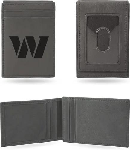 Vista 32 de Rico Industries - Cartera de bolsillo frontal con grabado láser NFL de fútbol, gris, compacta/cómoda/delgada