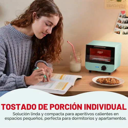 Vista 3 de Dash Mini horno tostador Pequeño horno tostador para dormitorios, apartamentos y cocinas pequeñas, dial temporizador ajustable con apagado