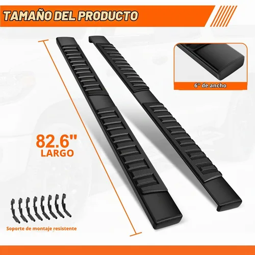 Vista 2 de Estribos de aluminio negro de 6 pulgadas, barras Nerf compatibles con Silverado Sierra 1500 2500 3500 Crew Cab 07-19