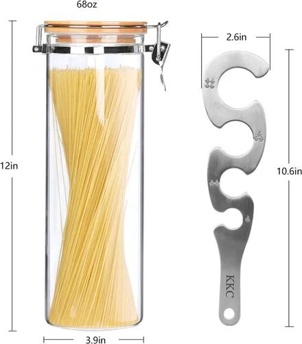 Vista 2 de Tarros de vidrio de borosilicato transparente con abrazadera de bloqueo hermético, tapas de bambú para cocina, sin BPA
