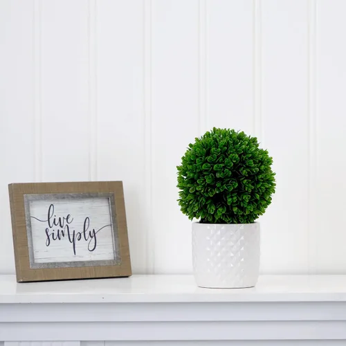 Vista 4 de Nearly Natural Planta topiaria artificial de boj de 10 pulgadas con maceta decorativa