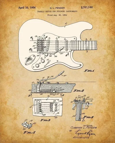 Vista 2 de Juego de cuatro fotos (8 x 10) para decoración de pared, cuadros de guitarra Fender de 8 x 10 pulgadas, imágenes de pared de guitarra, gran póster