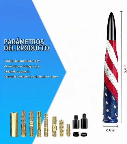 Vista 2 de 1 pieza de antena de bala modificada para coche, antena decorativa personalizada antirrobo con bandera americana de 5.5", señal estable con Bandera