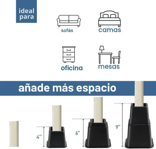 Vista 5 de Home It Elevadores de cama ajustables, elevación en 3, 5 u 8 pulgadas, elevadores de muebles apilables resistentes que soportan 1,300 libras
