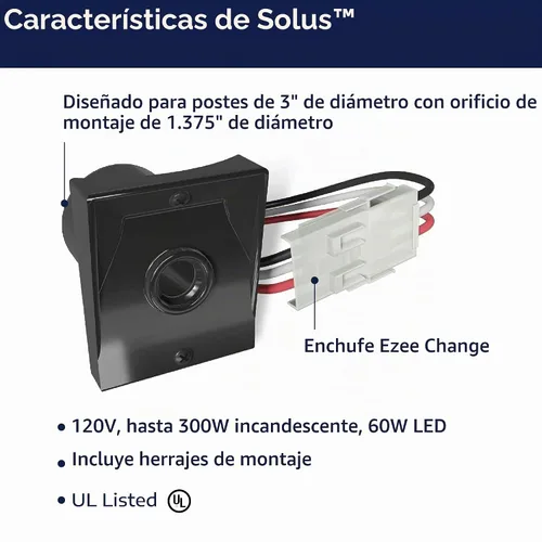 Vista 2 de Solus Sensor de atardecer a amanecer con enchufe de cambio Ezee - Sensor de fotocélula exterior para postes de lámpara de 3 pulgadas