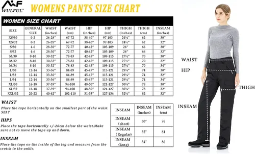 Vista 5 de WULFUL Pantalones de esquí de nieve aislados para mujer, impermeables, para invierno, snowboard, esquí, cargo