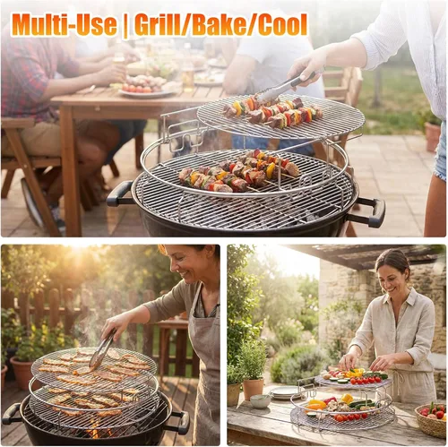 Vista 6 de Kit de repuesto mejorado de 5 piezas para Big Green Eggspander, incluye parrilla multifunción para parrilla, cesta de conveggtor, hecho de acero