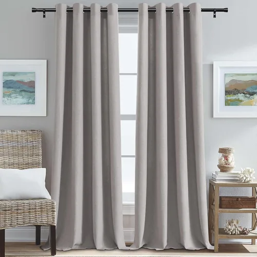 Vista 9 de H.VERSAILTEX Cortinas de cocina texturizadas de lino natural con ojales de 45 pulgadas de largo, lino sintético grueso para oscurecer la habitación