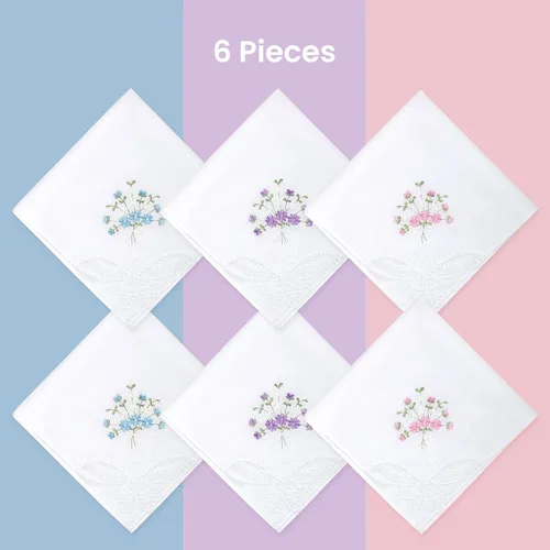 Vista 7 de Selected Hanky Pañuelos de algodón para mujer, bordado con encaje, 6 unidades, surtido