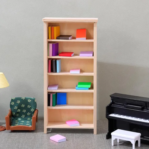 Vista 10 de Estantería de casa de muñecas a escala 1:12, gabinete de almacenamiento modelo de casa de muñecas, estantería en miniatura de madera sin terminar