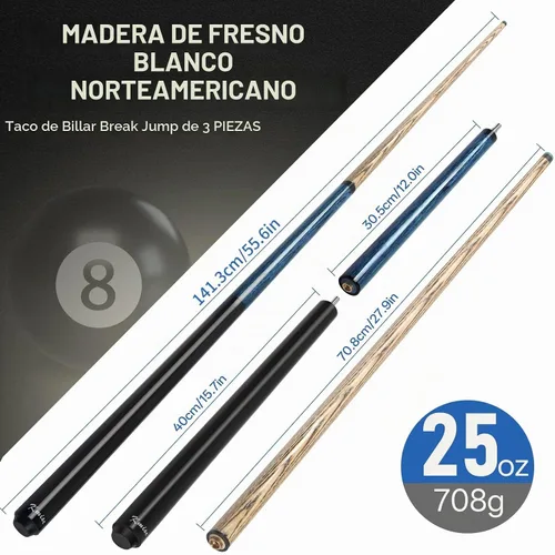 Vista 6 de Kmise Taco de piscina Break Jump 2 en 1, 23/25/28oz, punta profesional de Azul