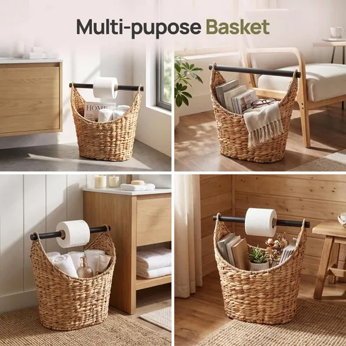 Vista 6 de Vintiquewise (TM) - Soporte para papel higiénico rústico/cesta para revistas Marrón