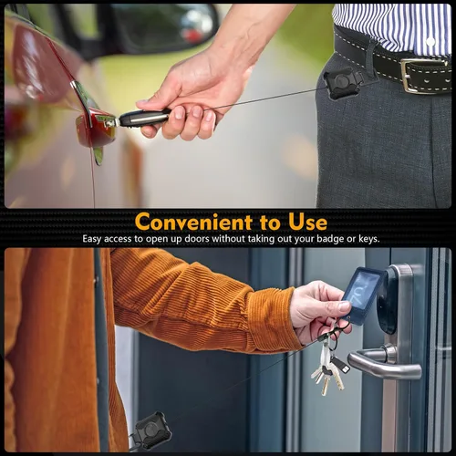 Vista 7 de Llavero retráctil resistente con bloqueo de intervalos, clip para tarjetas de identificación, carrete de insignia con cordón Dyneema Negro-1 paquete